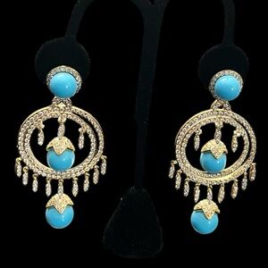 Joan Boyce Brass Gold Plated Imi Powder Blue Turquoise White Cz